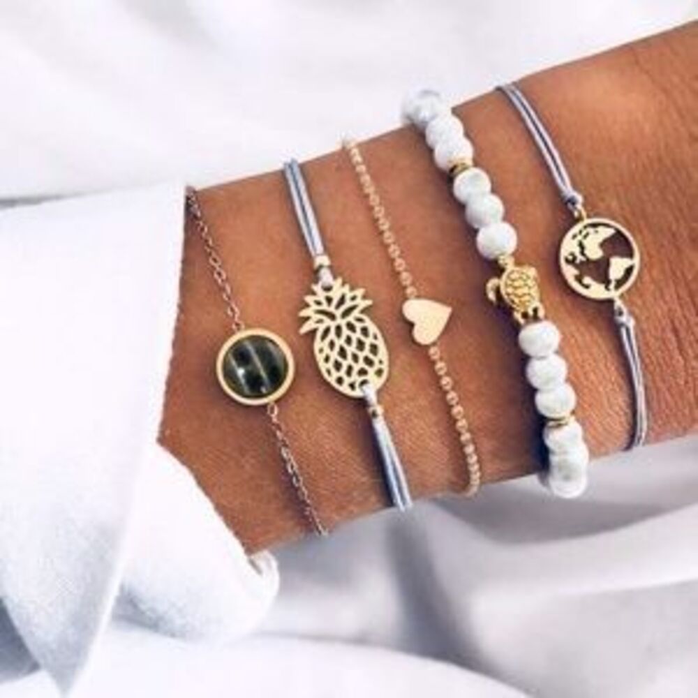 boho chic pineapple 5 piece bracelet set